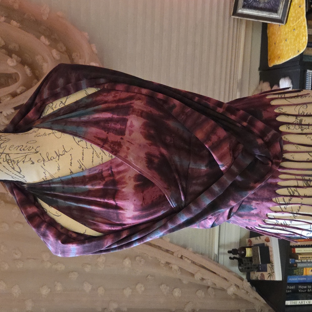 Purple Tie-Dye Fringe Cowl Top - Picture 3 of 4